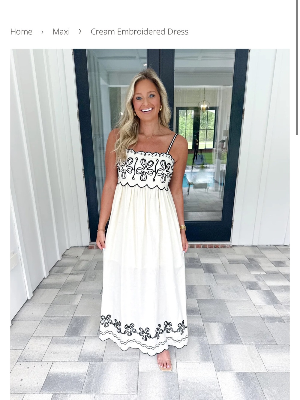 Skies Are Blue Cream Maxi Dress with Black Embroidery